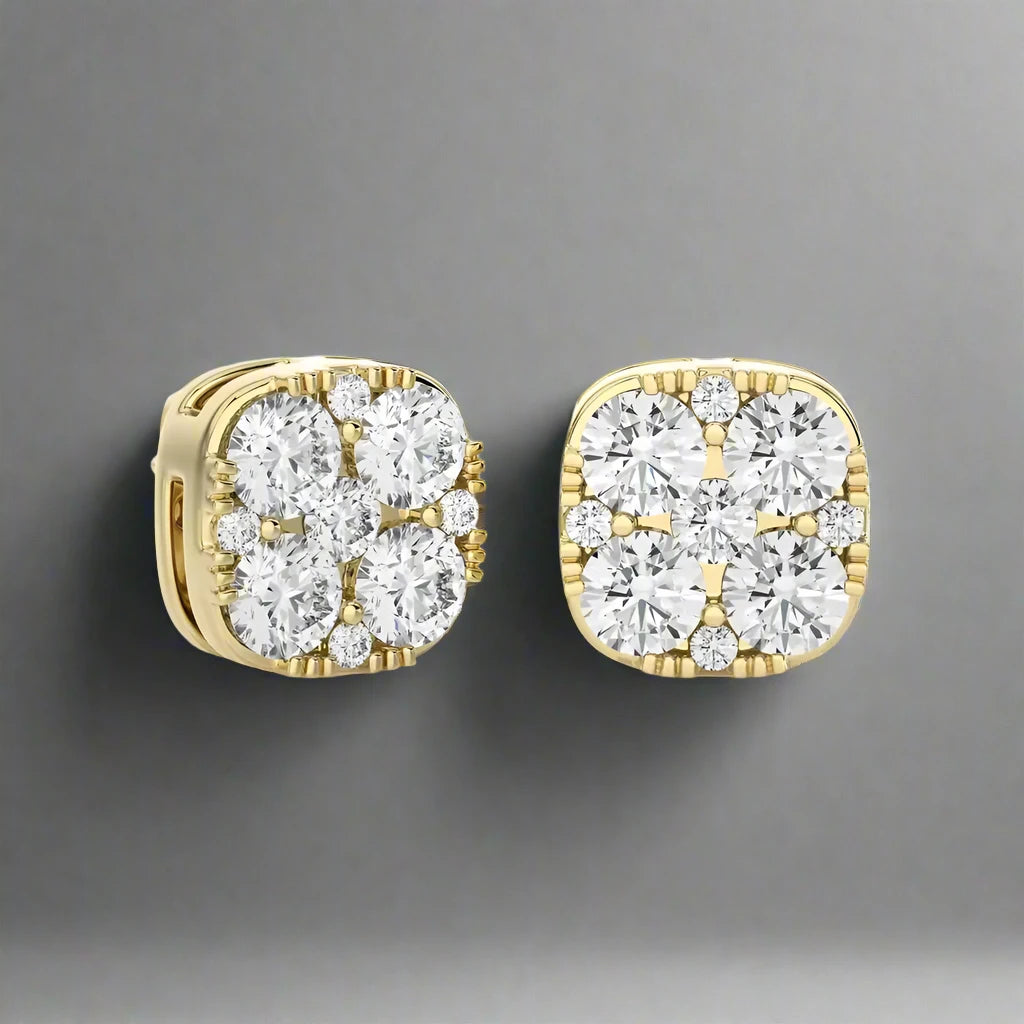 5/8 CTW Moonlight Cushtion Shaped Cluster Stud Earring.