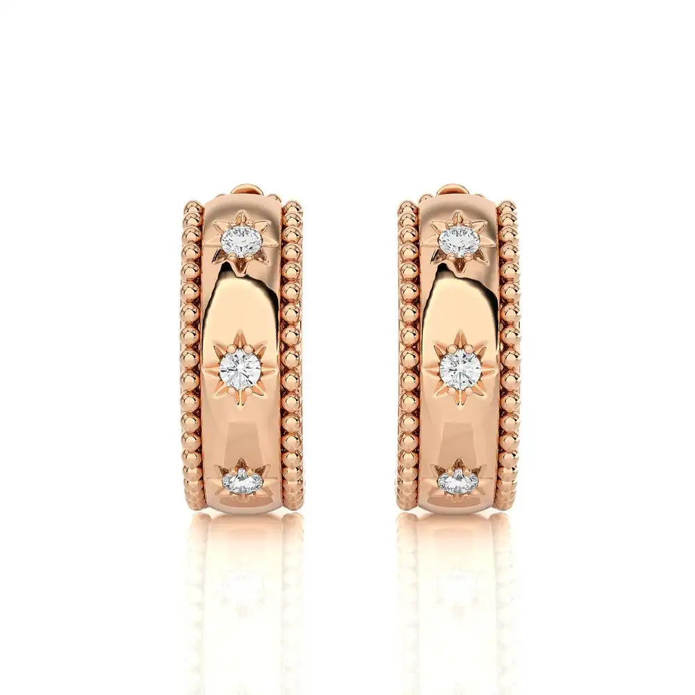 1/5 CTW Gorgeous Beaded Gold & Diamond Huggie Earring