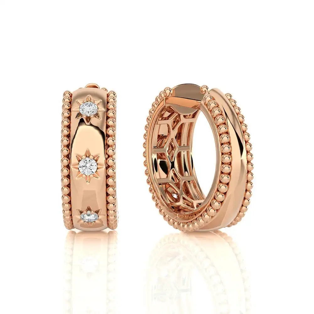 1/5 CTW Gorgeous Beaded Gold & Diamond Huggie Earring