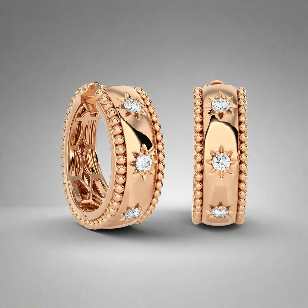 1/5 CTW Gorgeous Beaded Gold & Diamond Huggie Earring