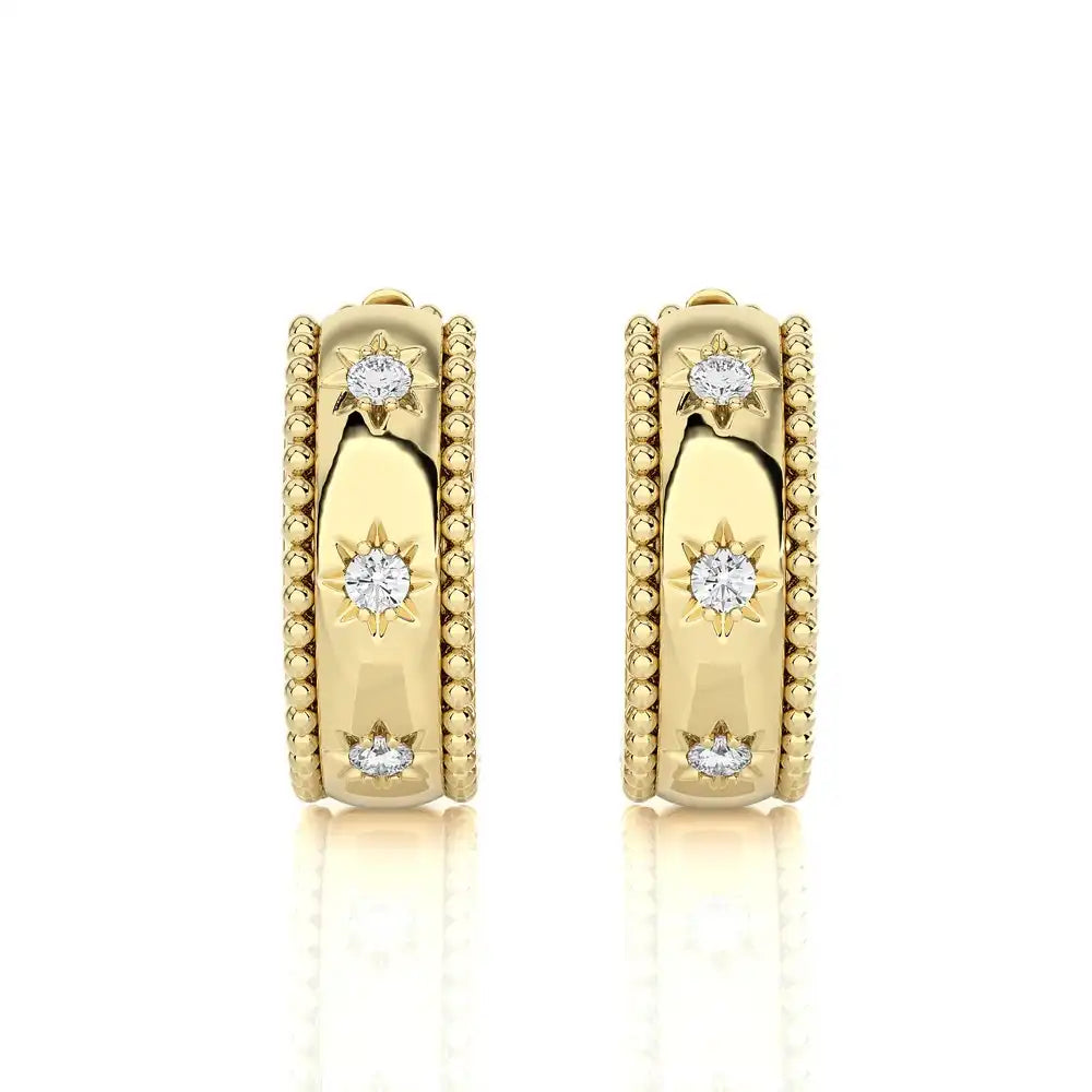 1/5 CTW Gorgeous Beaded Gold & Diamond Huggie Earring