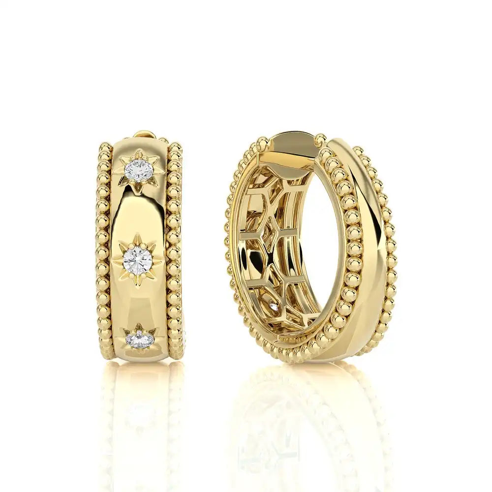 1/5 CTW Gorgeous Beaded Gold & Diamond Huggie Earring