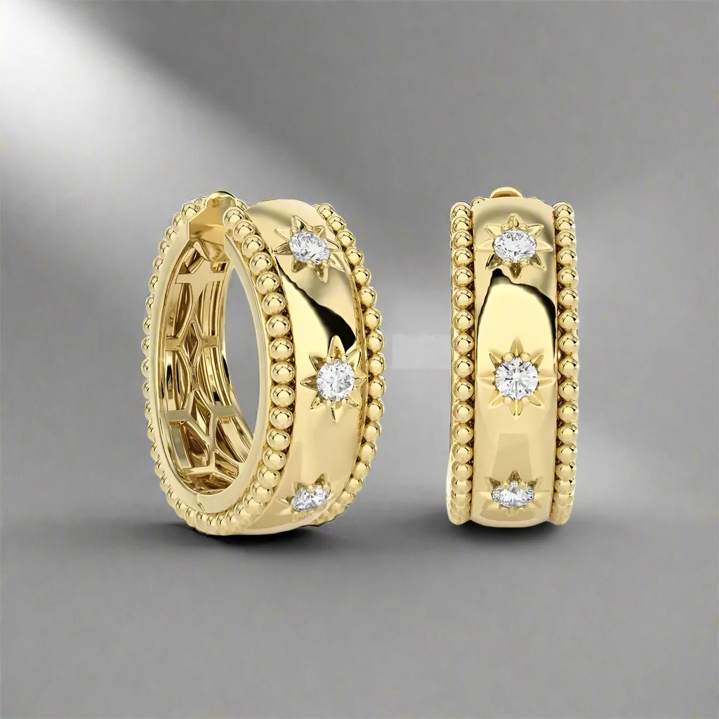 1/5 CTW Gorgeous Beaded Gold & Diamond Huggie Earring