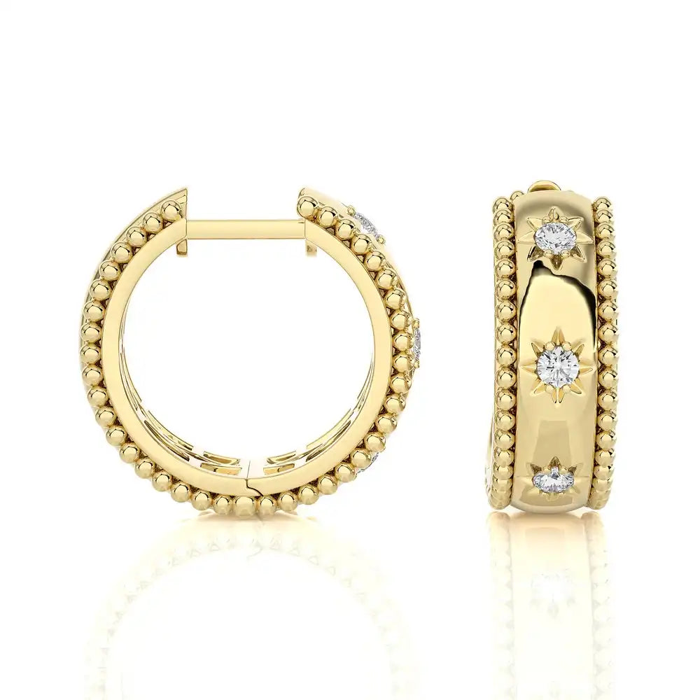 1/5 CTW Gorgeous Beaded Gold & Diamond Huggie Earring