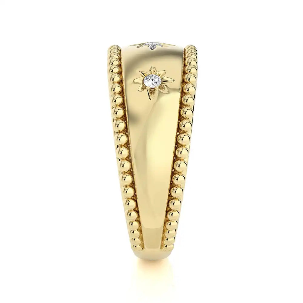 1/10 CTW Beaded Gold Radiant Diamond 3 Star Ring