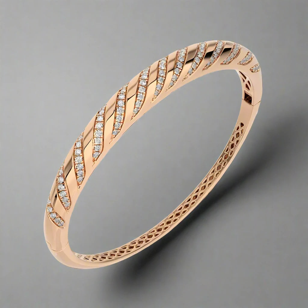 1-1/8 CTW Stylish & Shiny Gold with Pave-set Diamonds Bangle