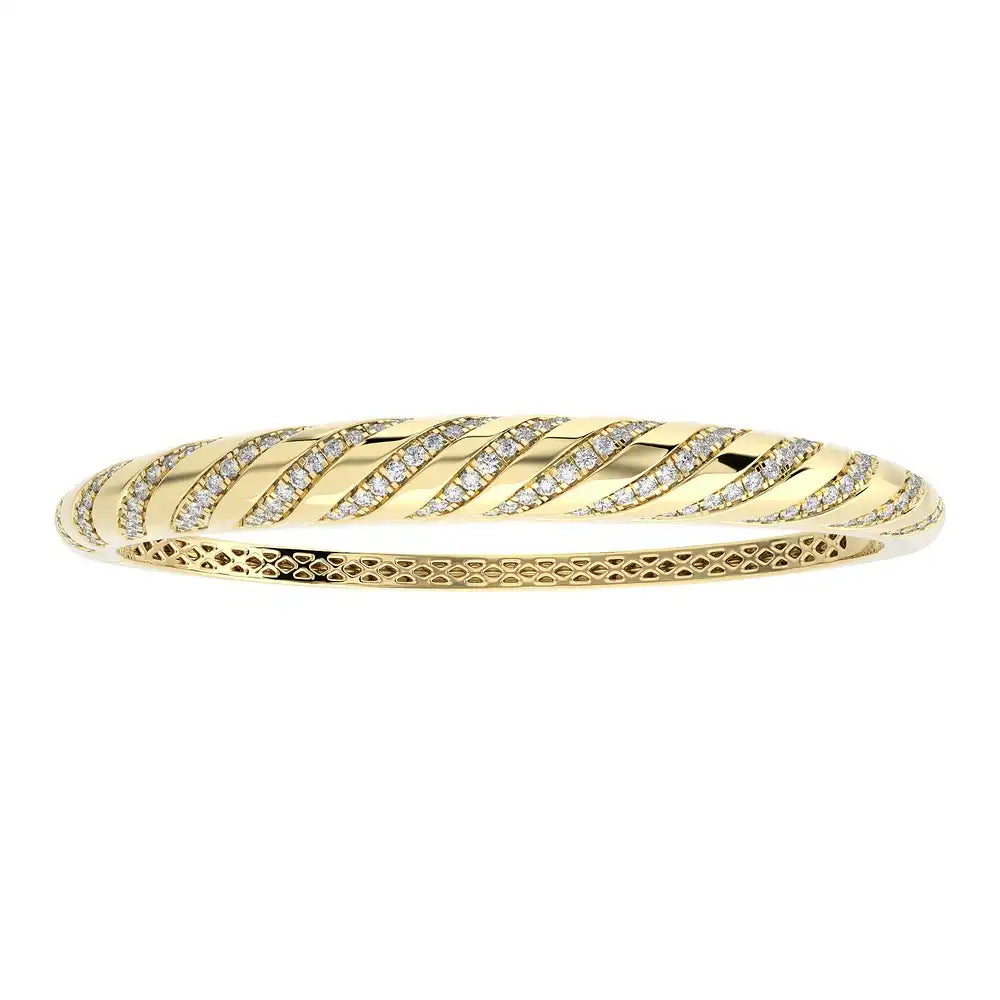 1-1/8 CTW Stylish & Shiny Gold with Pave-set Diamonds Bangle