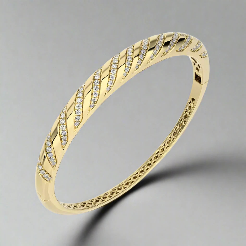 1-1/8 CTW Stylish & Shiny Gold with Pave-set Diamonds Bangle