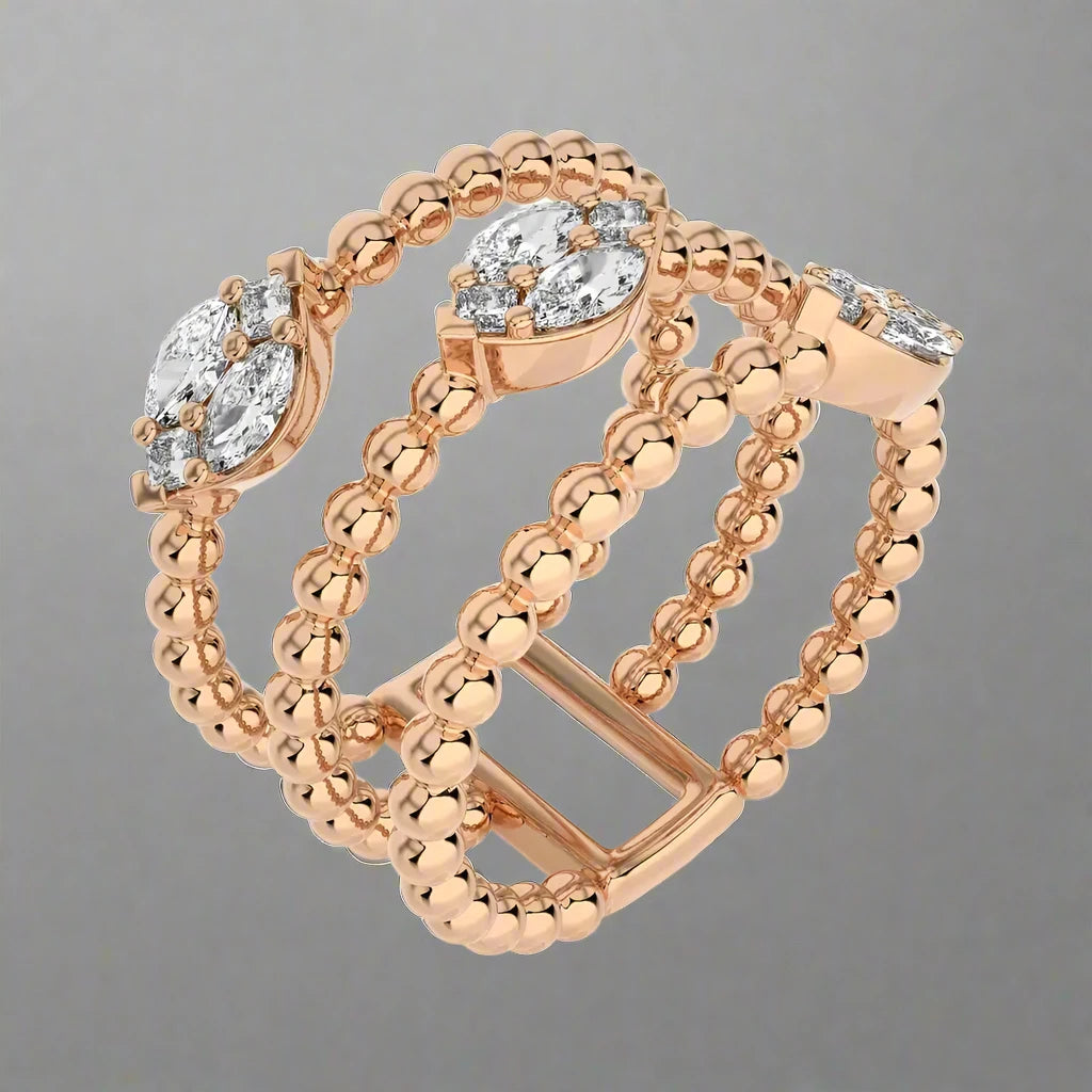 5/8 CTW Diamonds Beaded Gold Three Tone Fashion Ring.