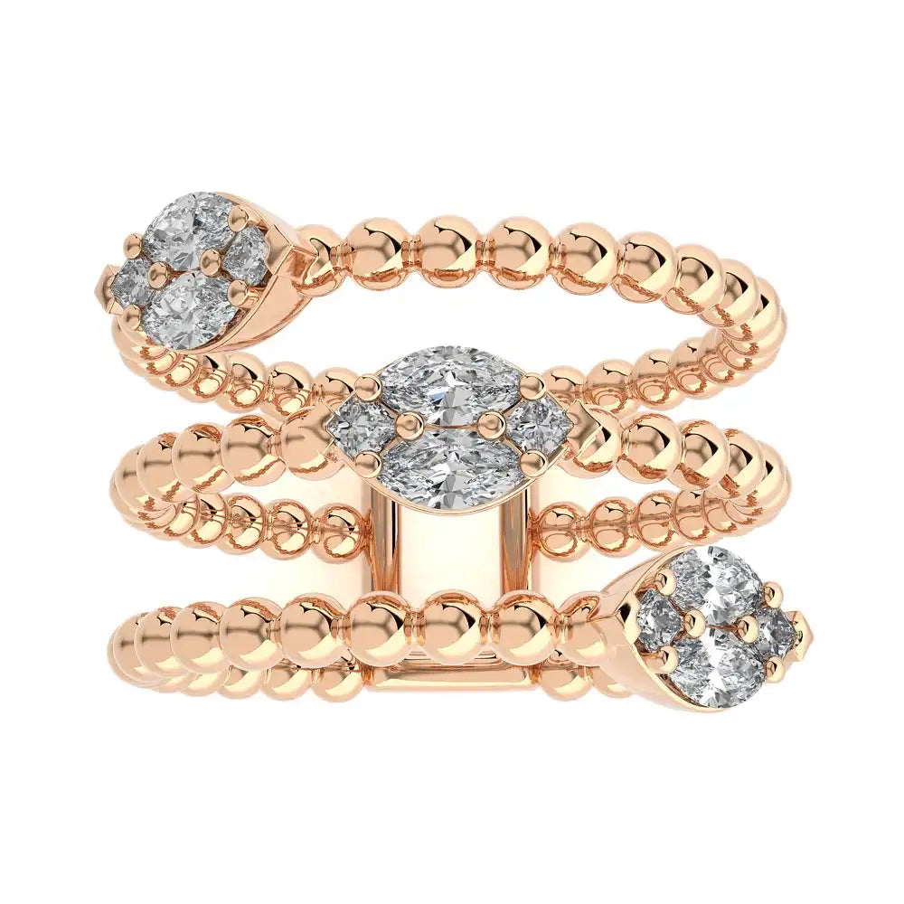 5/8 CTW Diamonds Beaded Gold Three Tone Fashion Ring.