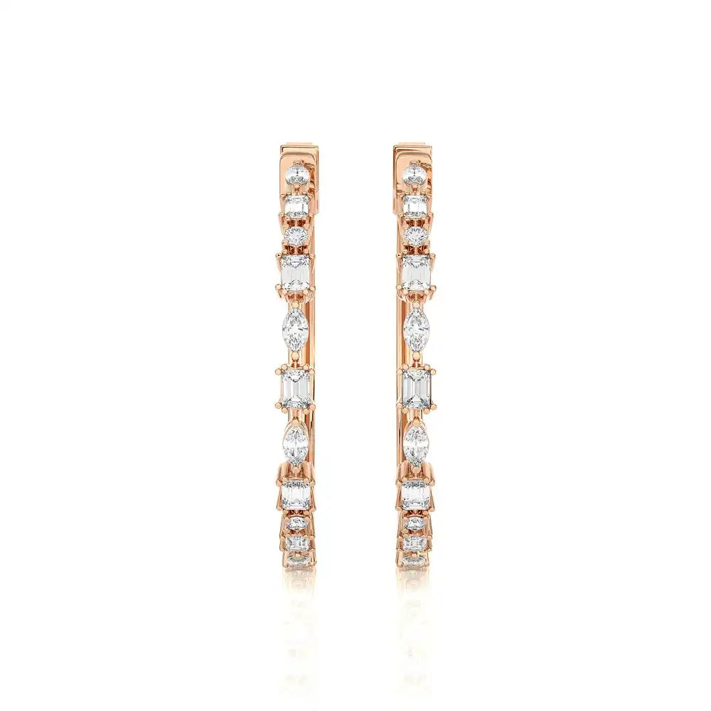 2-1/8 CTW Classic Marquise & Round Diamond Hoop Earring.