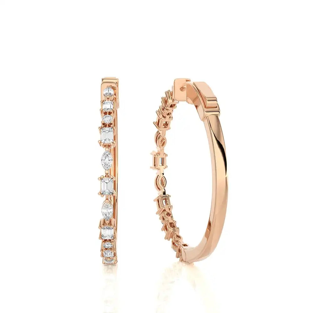 2-1/8 CTW Classic Marquise & Round Diamond Hoop Earring.