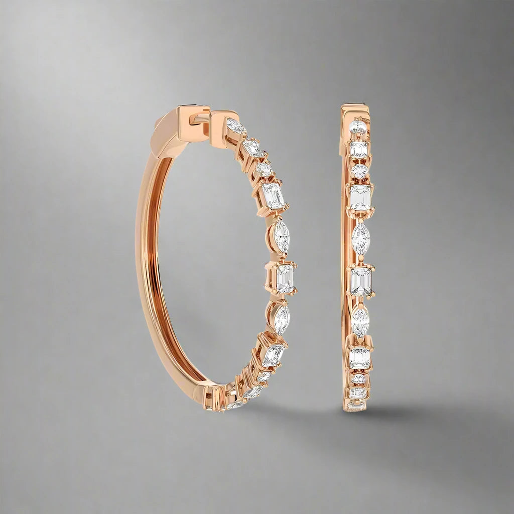 2-1/8 CTW Classic Marquise & Round Diamond Hoop Earring.