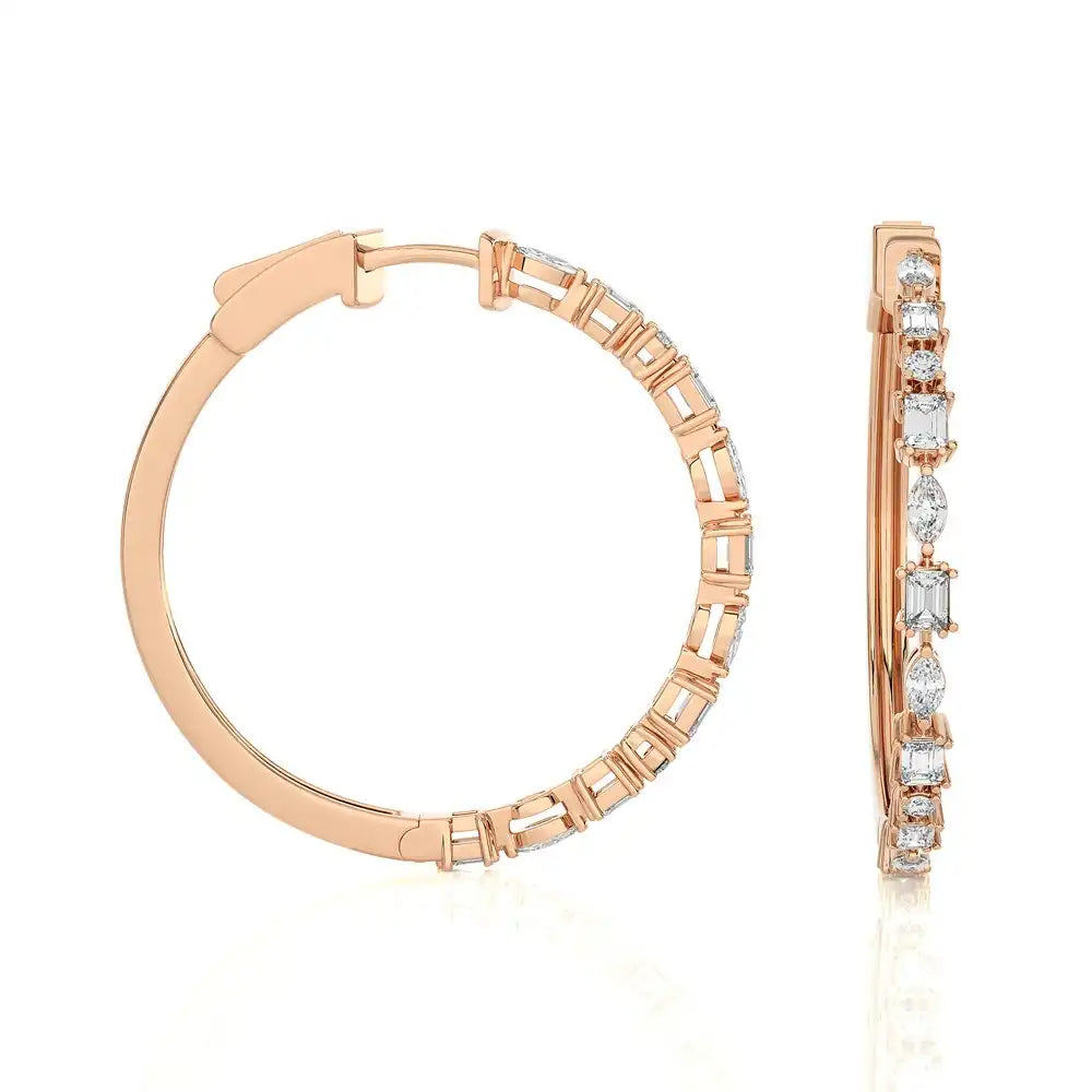 2-1/8 CTW Classic Marquise & Round Diamond Hoop Earring.