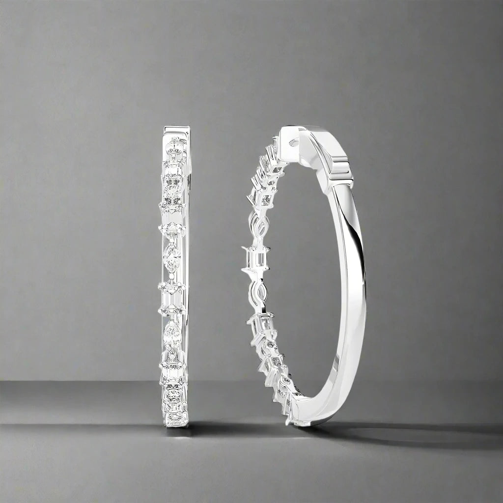 2-1/8 CTW Classic Marquise & Round Diamond Hoop Earring.