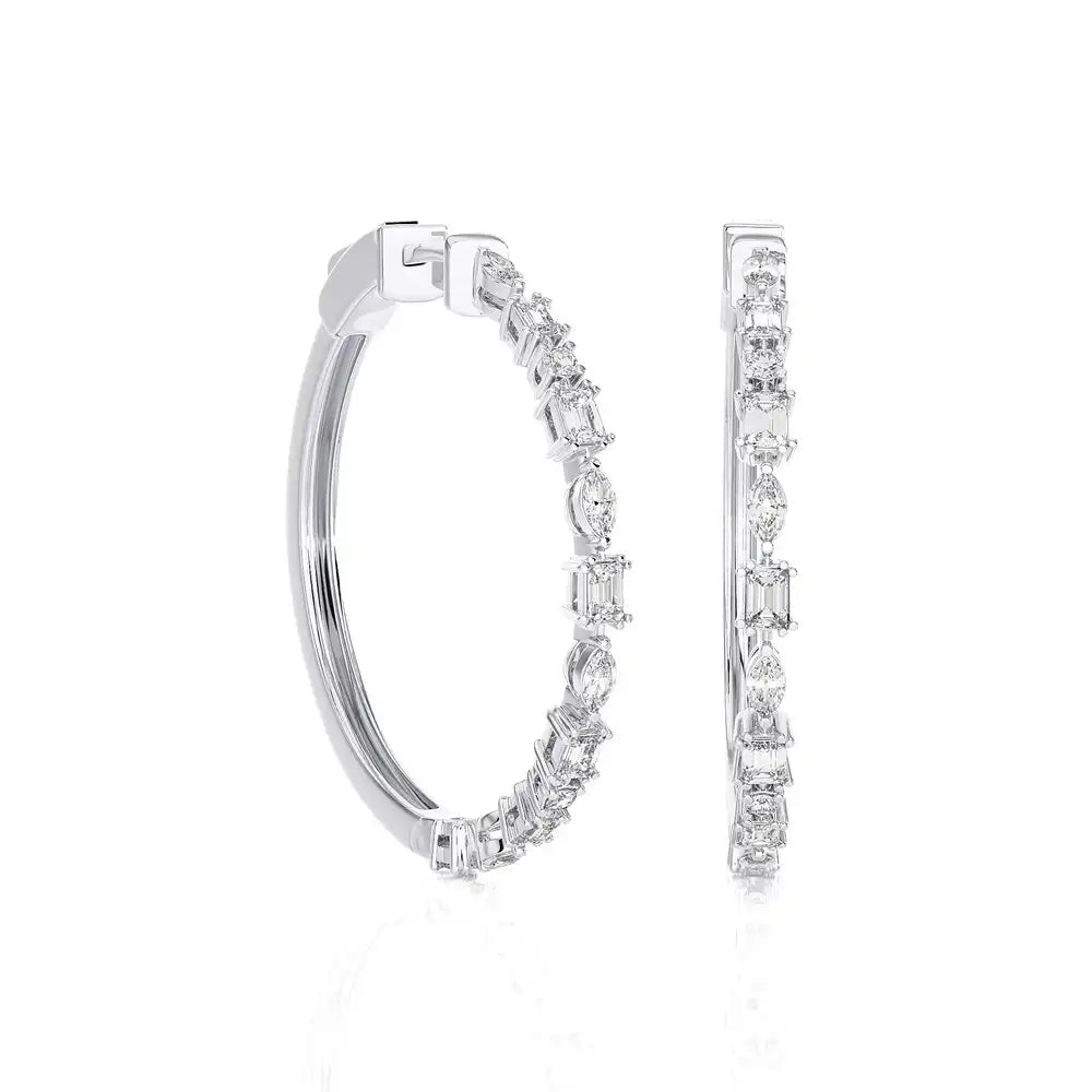 2-1/8 CTW Classic Marquise & Round Diamond Hoop Earring.