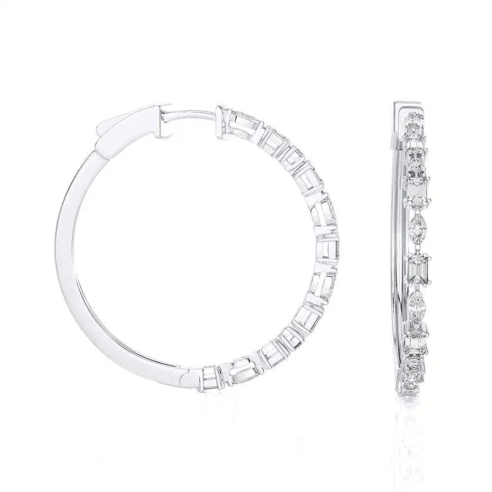 2-1/8 CTW Classic Marquise & Round Diamond Hoop Earring.