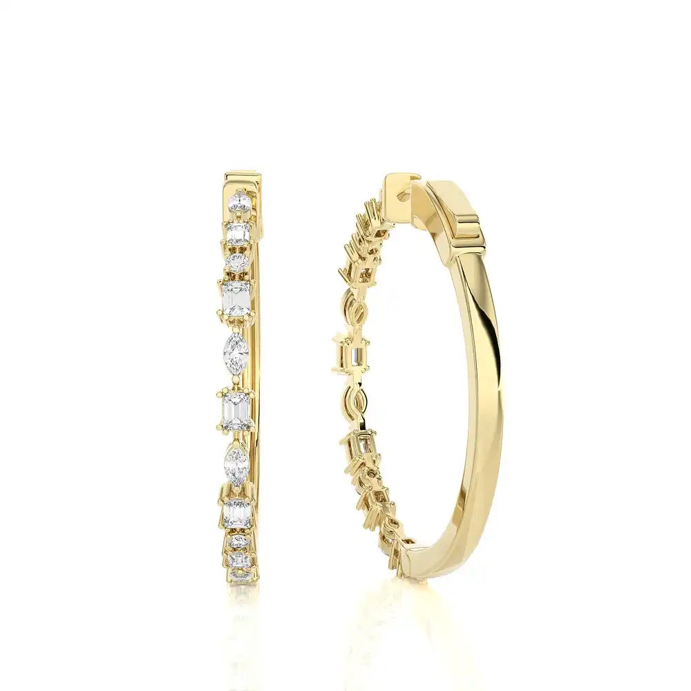 2-1/8 CTW Classic Marquise & Round Diamond Hoop Earring.