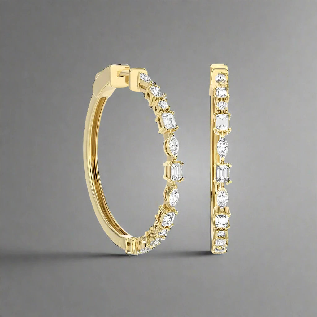 2-1/8 CTW Classic Marquise & Round Diamond Hoop Earring.