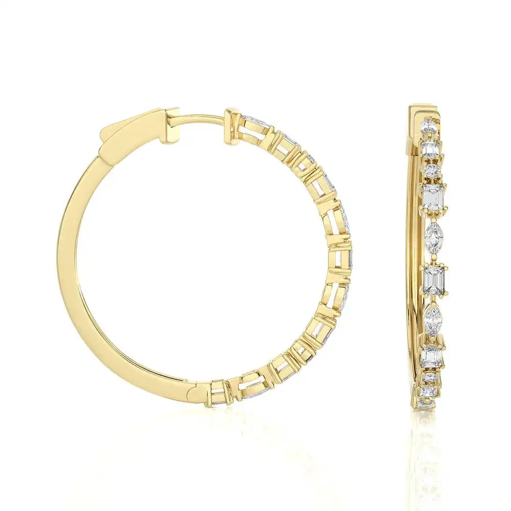 2-1/8 CTW Classic Marquise & Round Diamond Hoop Earring.