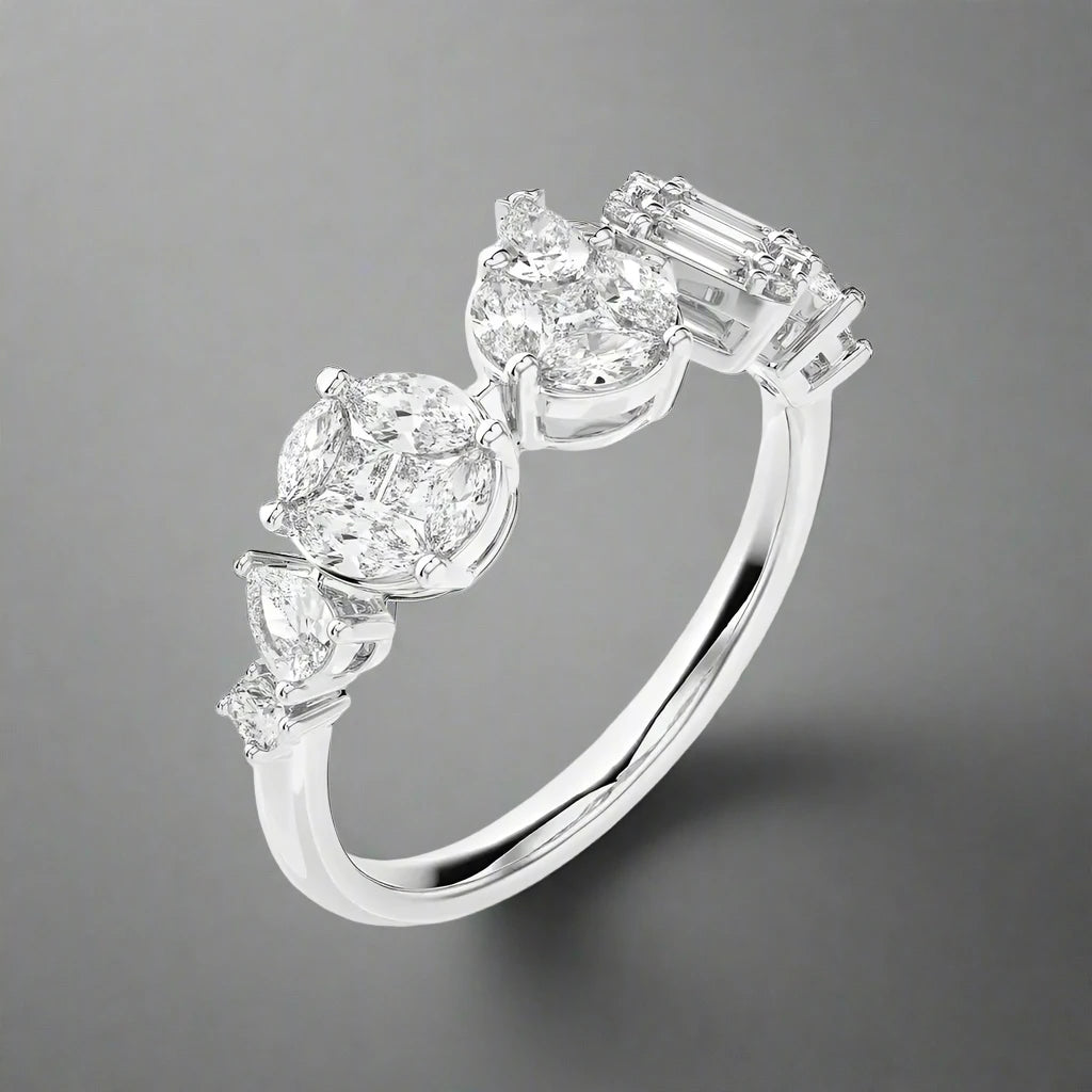 7/8 CTW Fancy Multi-Shape Diamond Statement Ring.