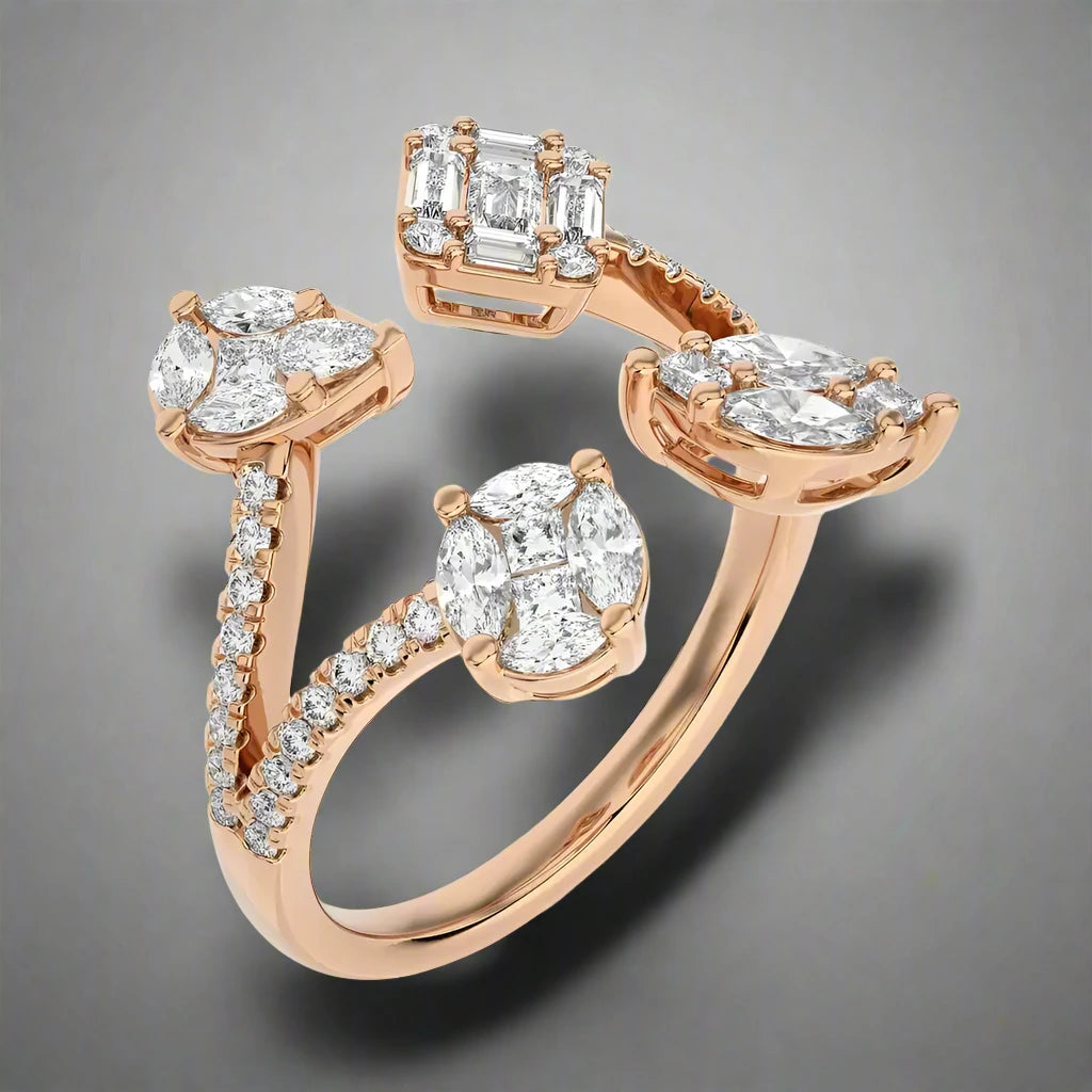 1 CTW Elegant Fancy Open Ring with Pave Diamonds