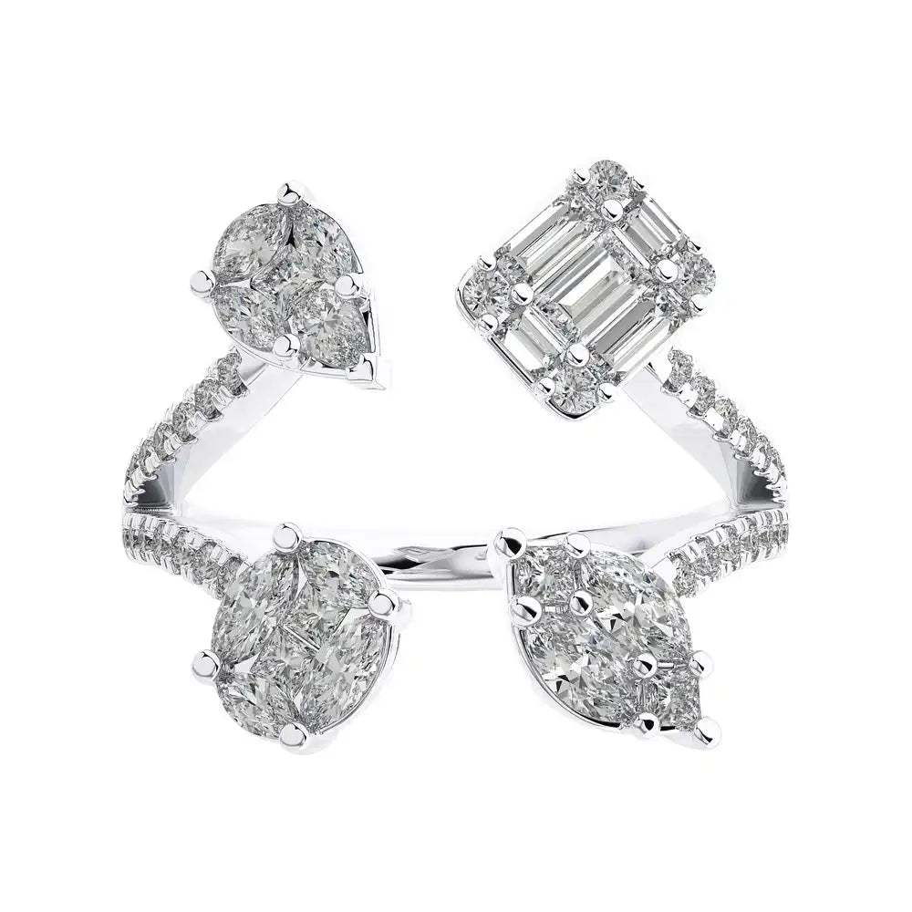 1 CTW Elegant Fancy Open Ring with Pave Diamonds