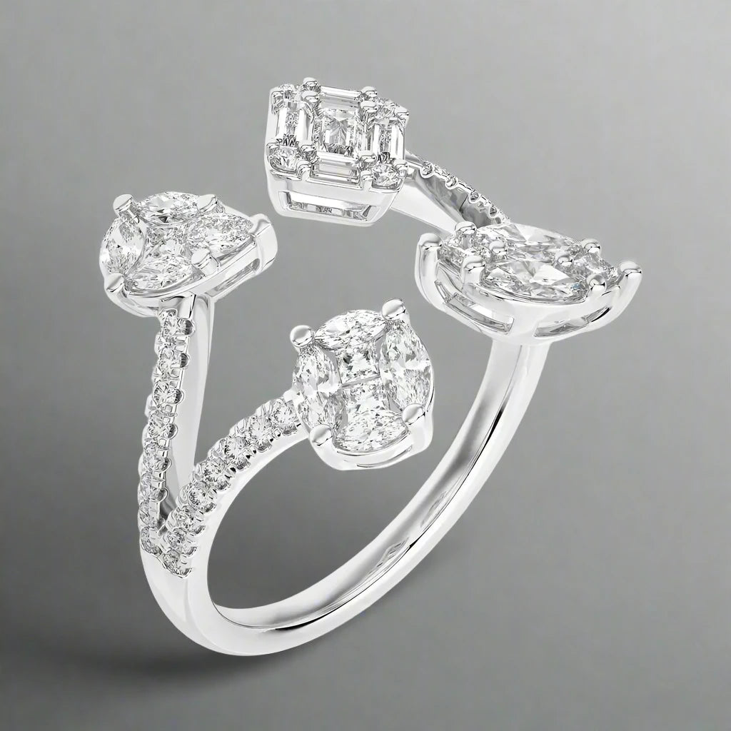 1 CTW Elegant Fancy Open Ring with Pave Diamonds