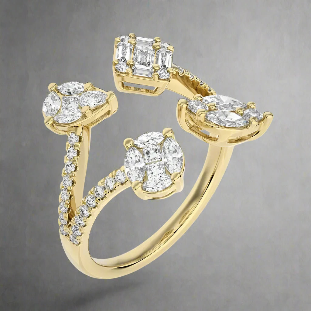 1 CTW Elegant Fancy Open Ring with Pave Diamonds