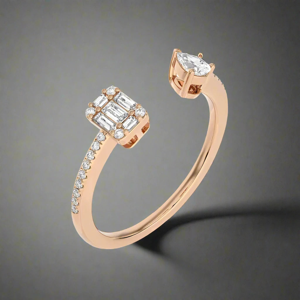 1/3 CTW Baguette & Pear Diamond Elegant Open Ring.