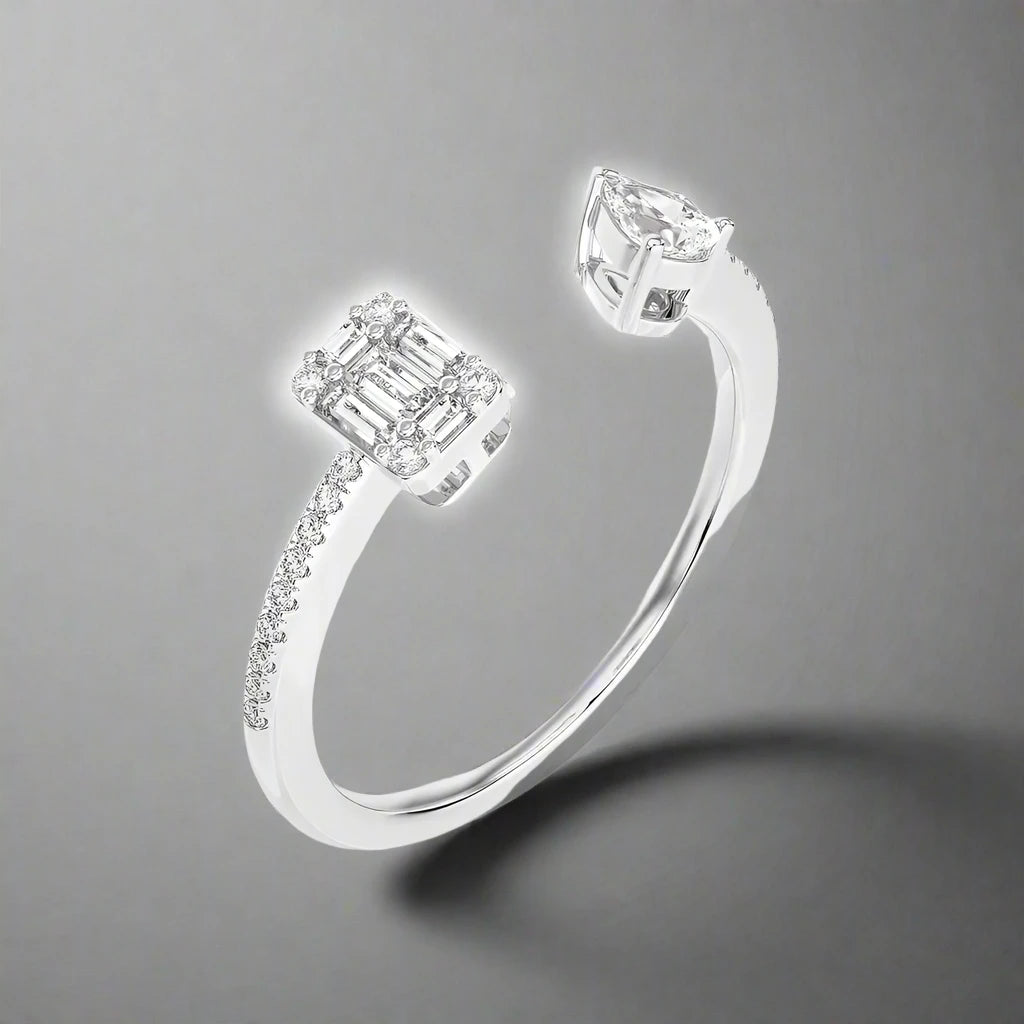 1/3 CTW Baguette & Pear Diamond Elegant Open Ring.