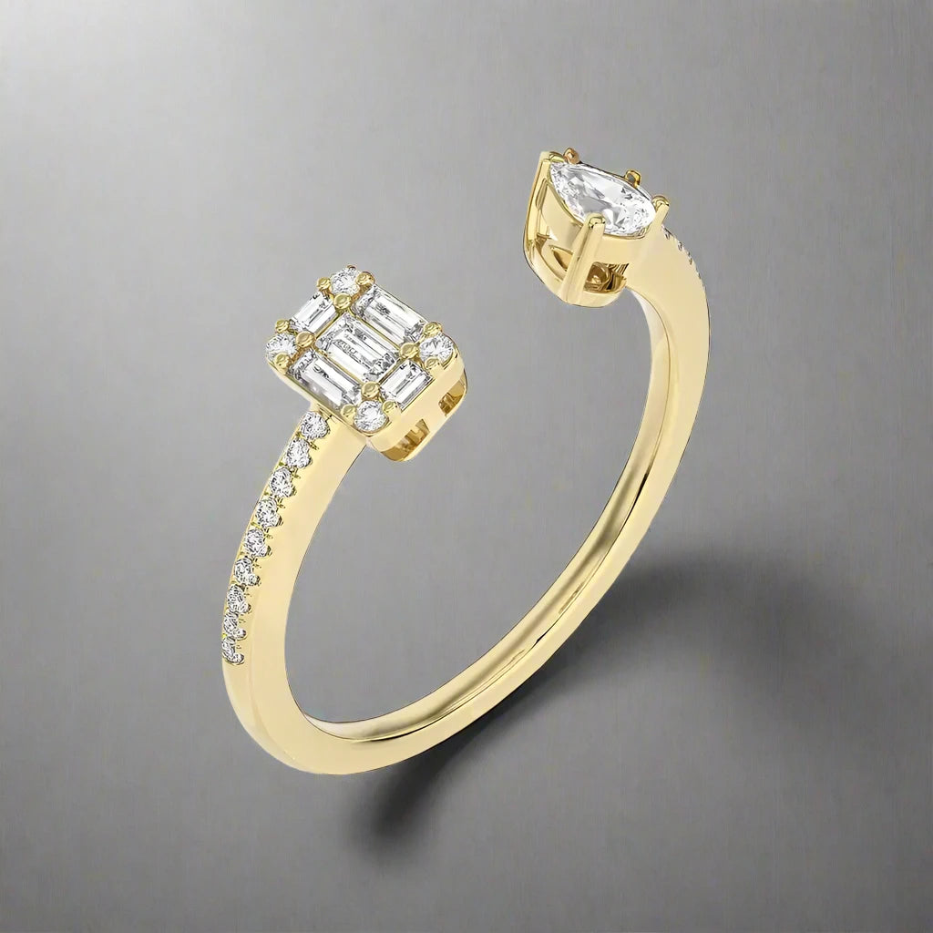 1/3 CTW Baguette & Pear Diamond Elegant Open Ring.