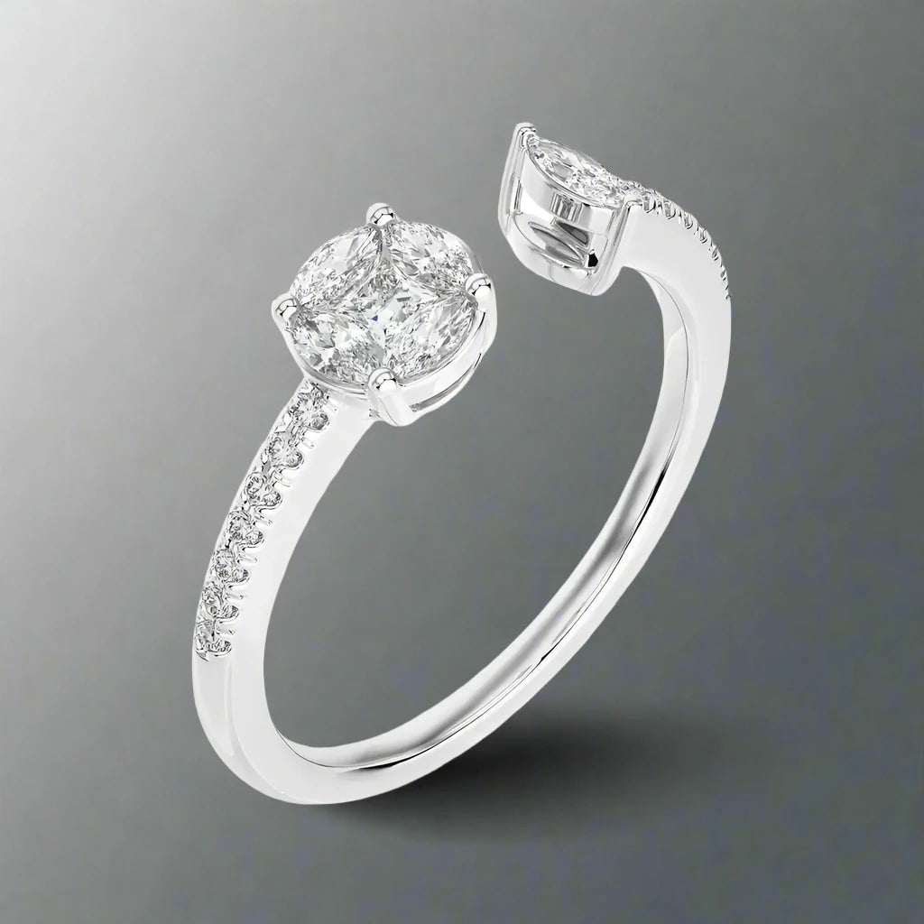 3/8 CTW Two Stone Illusion Marquise Open Ring.