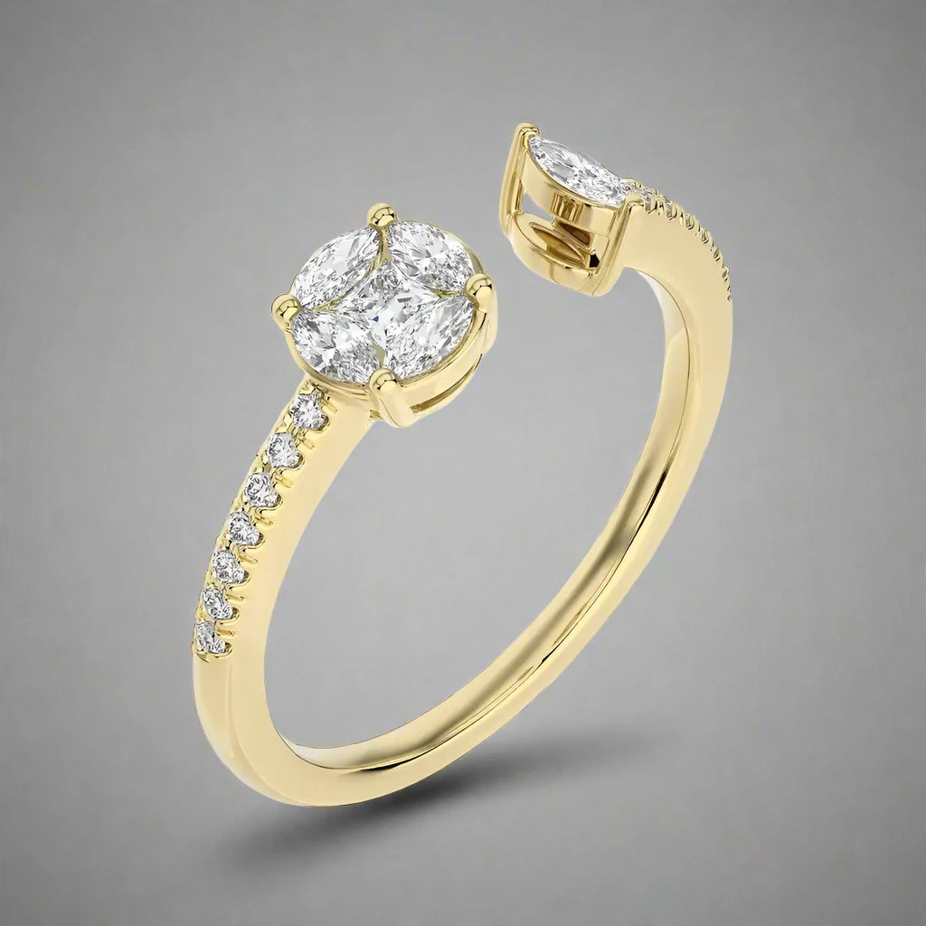 3/8 CTW Two Stone Illusion Marquise Open Ring.