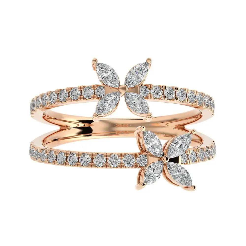 7/8 CTW Micro Pave With Marquise Diamond Elegant Two Row Ring.