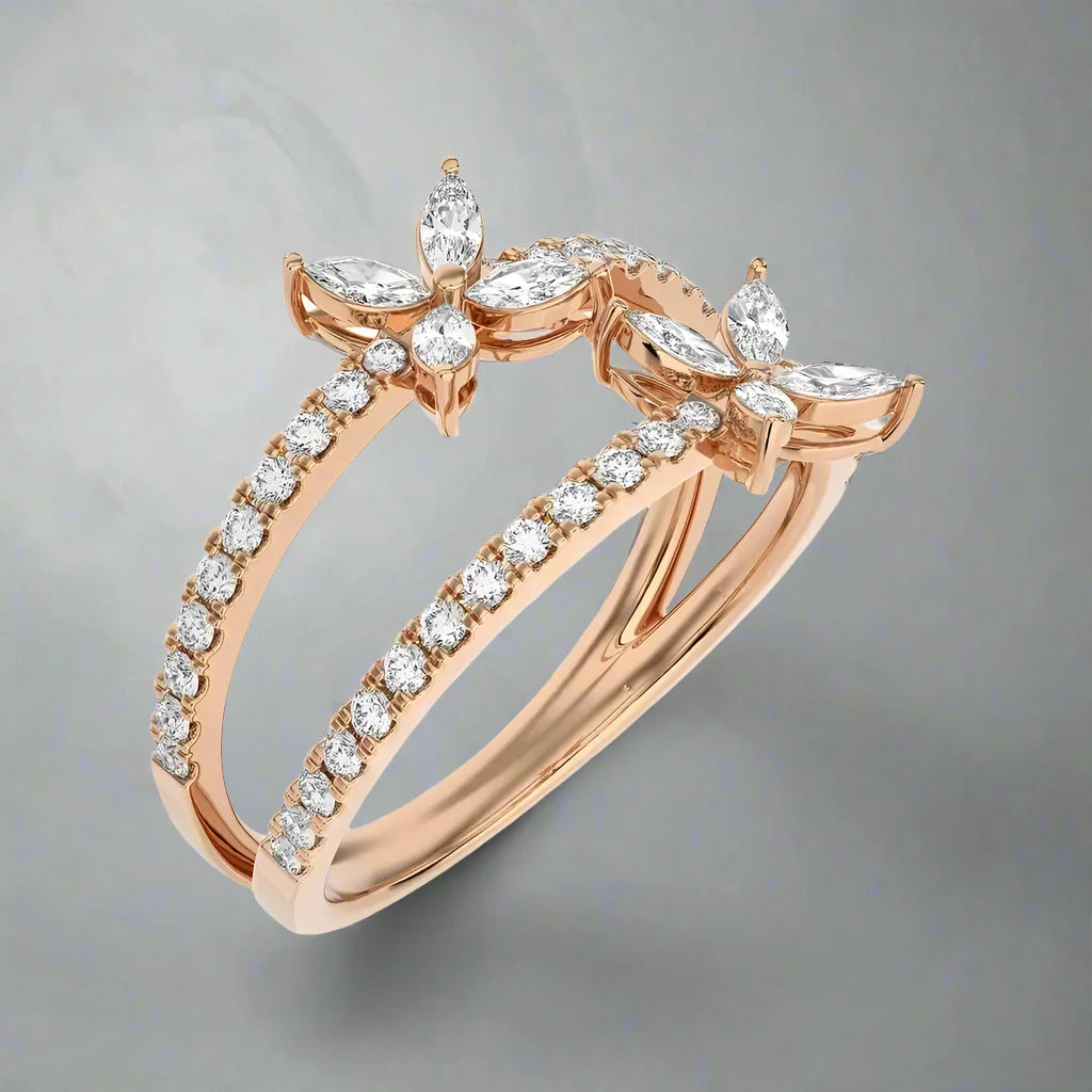 7/8 CTW Micro Pave With Marquise Diamond Elegant Two Row Ring.