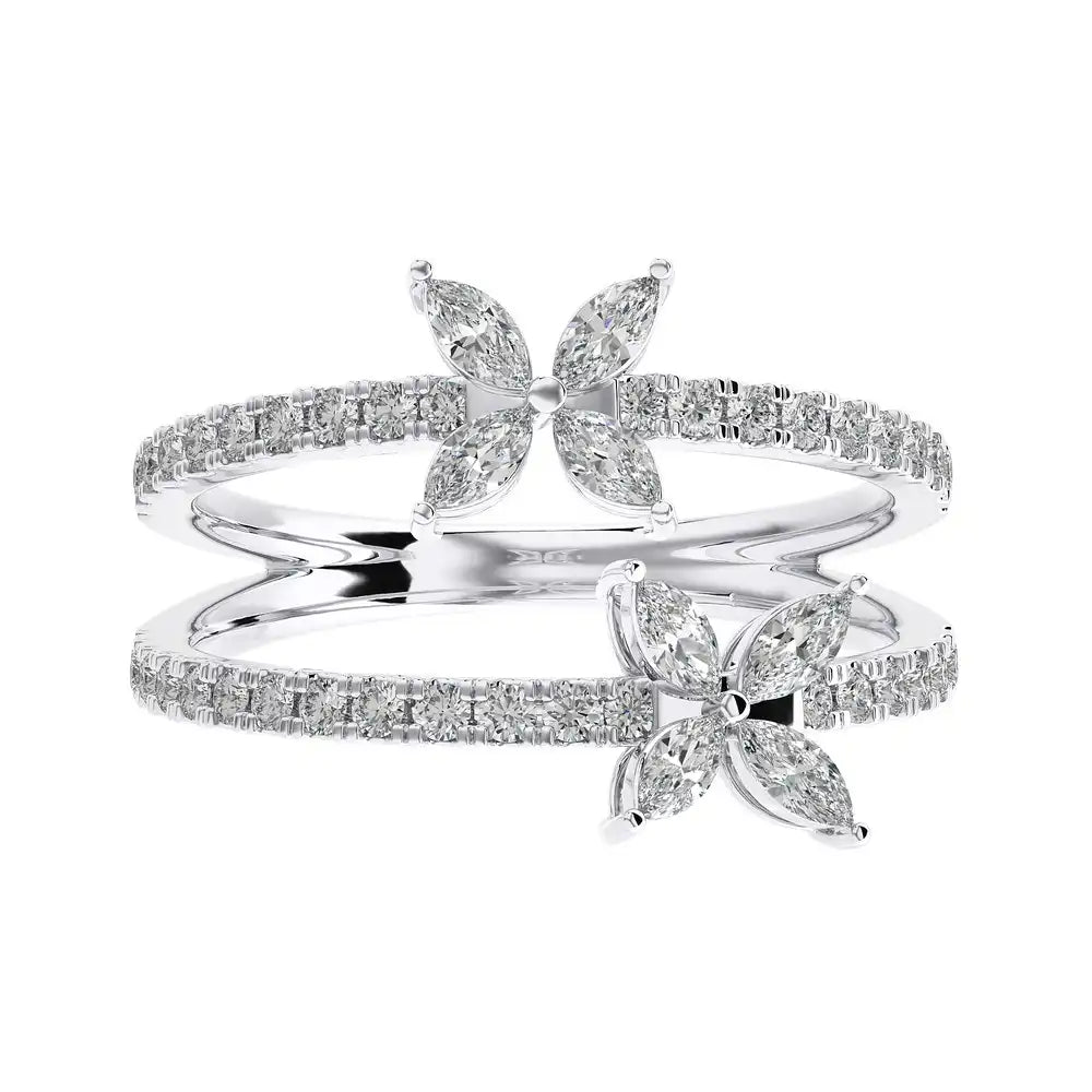 7/8 CTW Micro Pave With Marquise Diamond Elegant Two Row Ring.