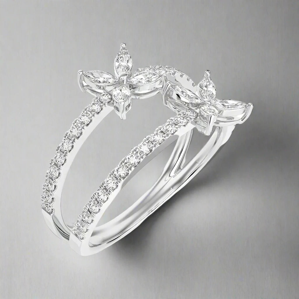 7/8 CTW Micro Pave With Marquise Diamond Elegant Two Row Ring.