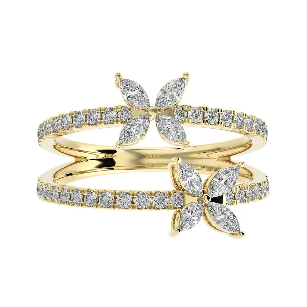 7/8 CTW Micro Pave With Marquise Diamond Elegant Two Row Ring.