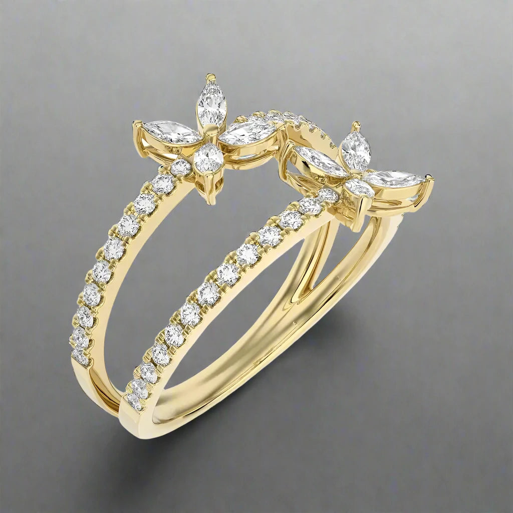 7/8 CTW Micro Pave With Marquise Diamond Elegant Two Row Ring.