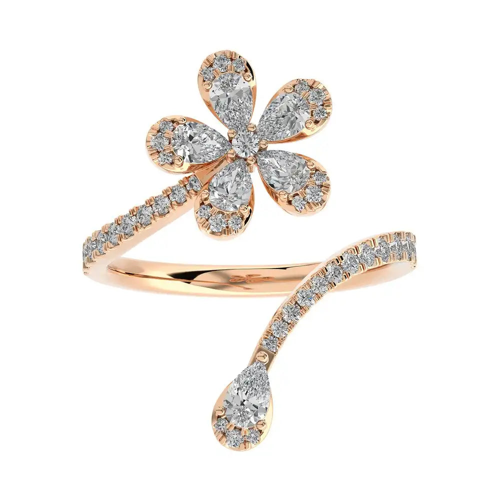 7/8 CTW Diamond Floral Bypass ring.