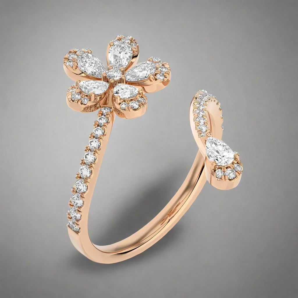 7/8 CTW Diamond Floral Bypass ring.