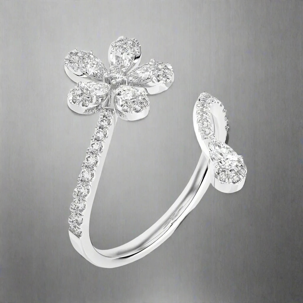 7/8 CTW Diamond Floral Bypass ring.