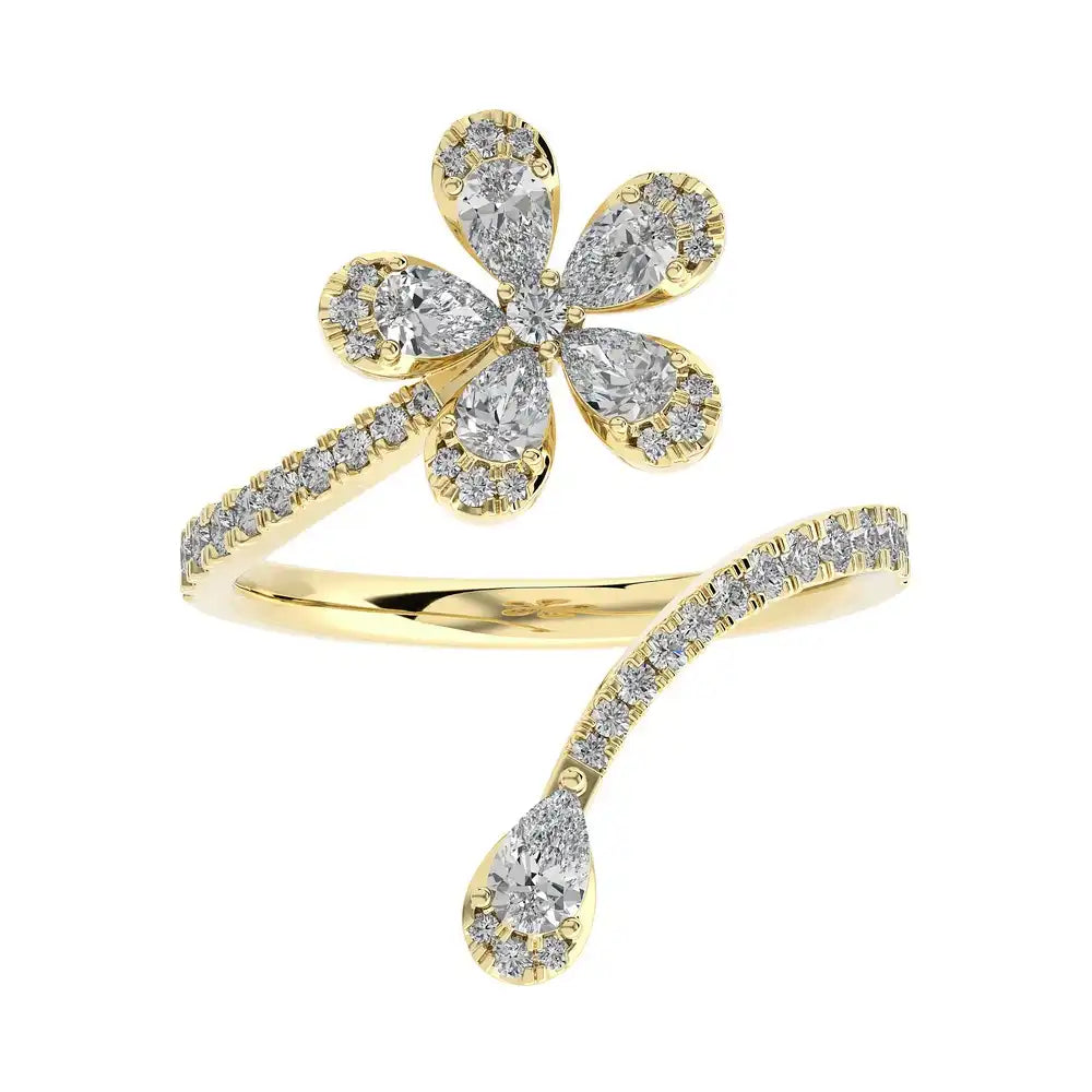 7/8 CTW Diamond Floral Bypass ring.