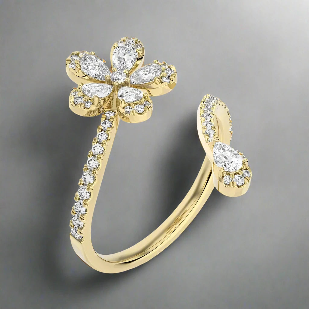 7/8 CTW Diamond Floral Bypass ring.