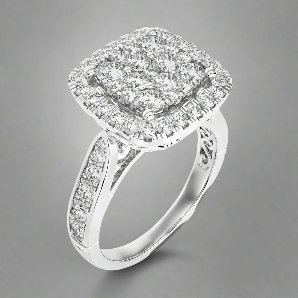 1-5/8 CTW Gorgeous Engagement Ring with Cluster Cushion