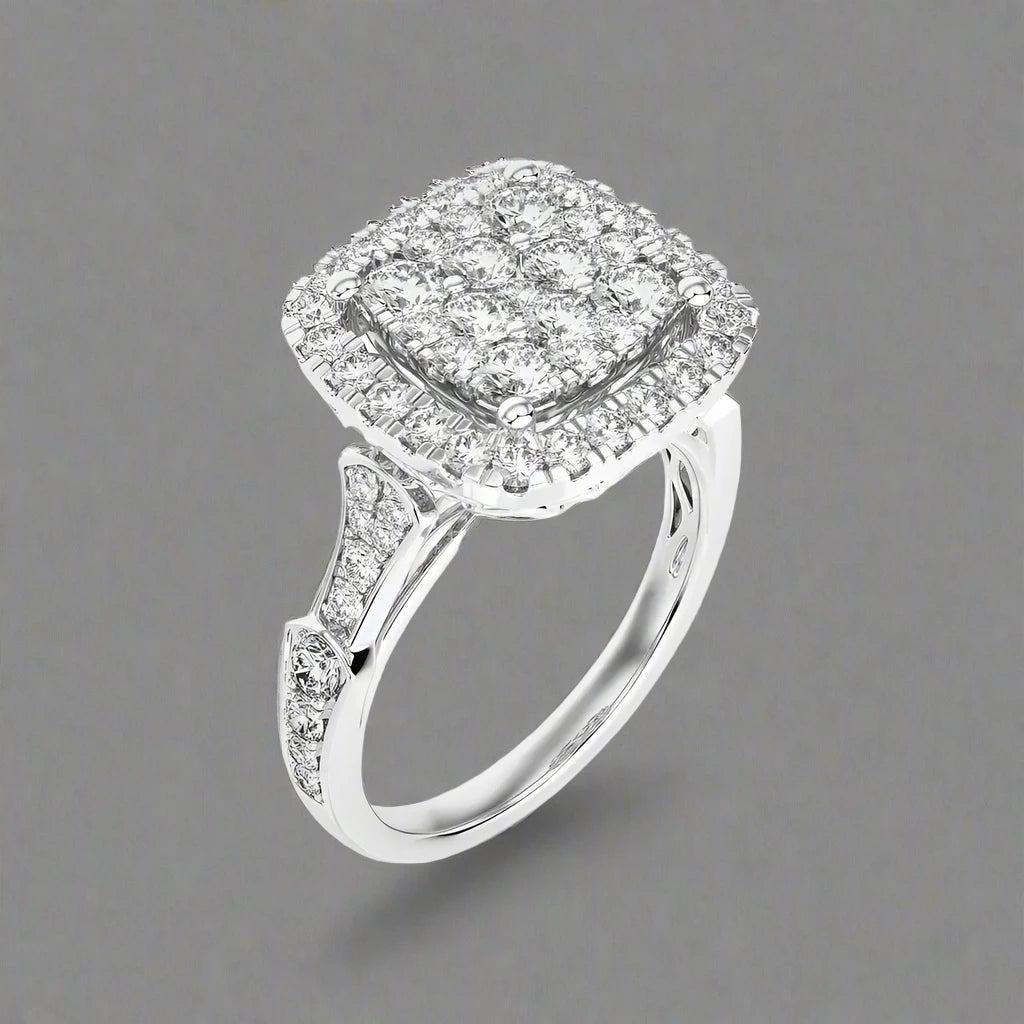 1-1/2 CTW Stunning Engagement Ring with Cluster Cushion