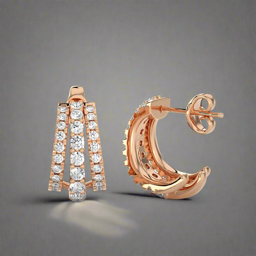 3/4 Ctw Three Line Diamond Huggie Earring