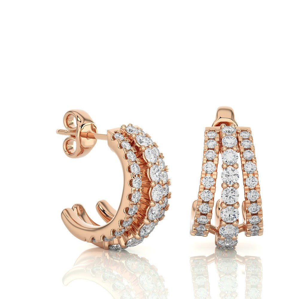 3/4 Ctw Three Line Diamond Huggie Earring