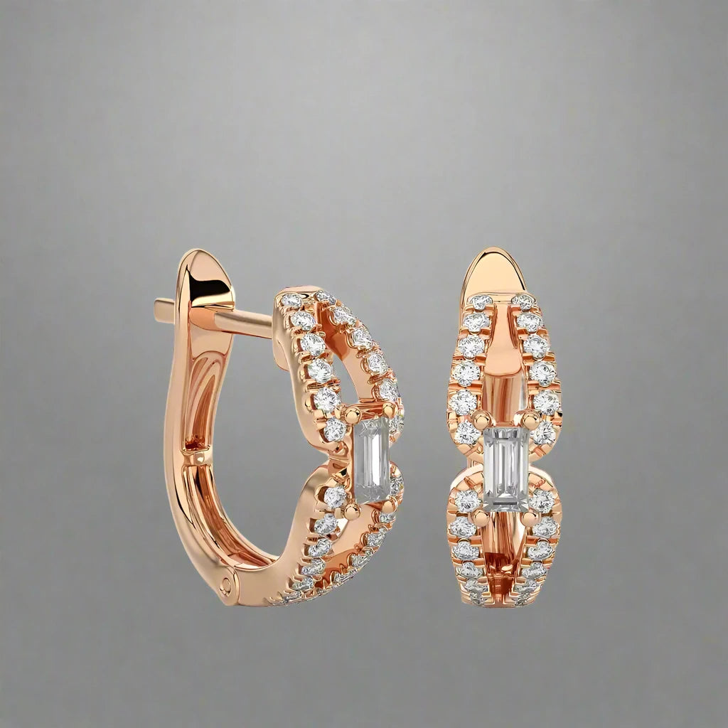 3/8 CTW Diamond Baguette Classic Huggie Earrings